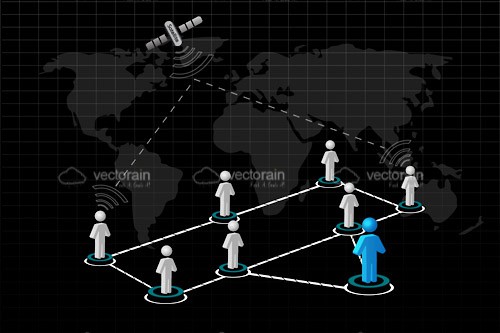 Abstract People Connected on World Map and Satellite Background